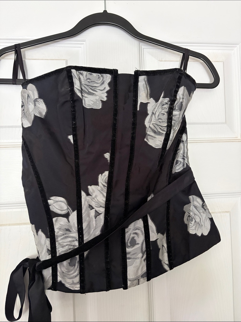 White House Black Market Black and White Floral Bustier Camisole